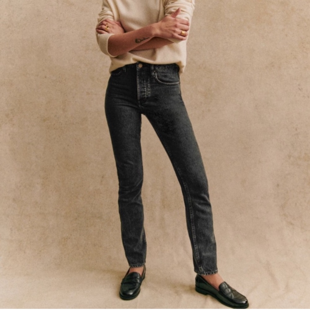 Sezane Le Brut Sexy Noir Women's High Waisted Black Denim Jeans Sz 27